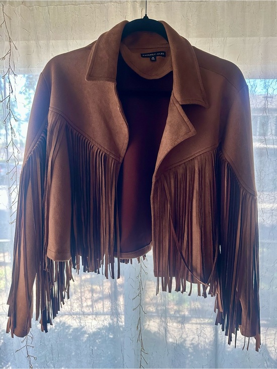 Sincerly Jules Jackets & Blazers - Brown Fringe Faux Suede Jacket